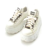 ミュウミュウ MIUMIU レザー ロゴ レースアップ